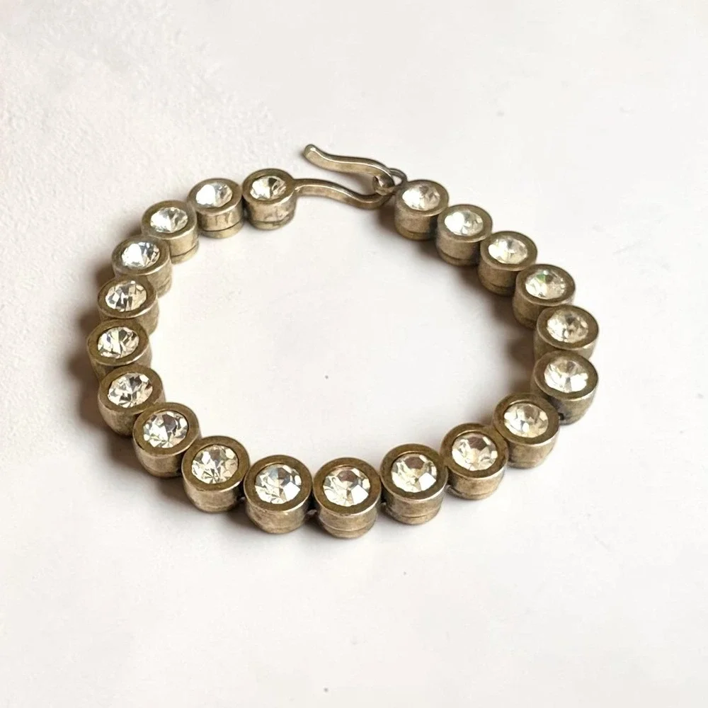Brass Bezel Set‎ Clear Crystal Round Tennis Bracelet Hook Closure